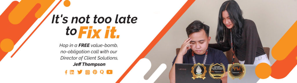 It's not too late to fix it. Hop in a FREE value-bomb, no-obligation call with our Director of Client Solutions, Jeff Thompson.
