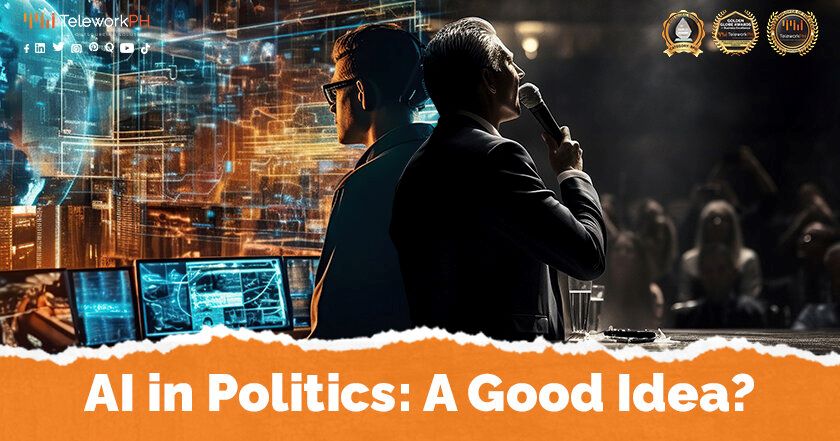 An image of AI code on one side and a political debate on the other